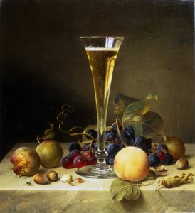 グラスシャンパンのある静物、1855 作： Johann Wilhelm Preyer