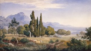アルカディアの風景 (鉛筆と水彩) 作： Johann Wilhelm Schirmer