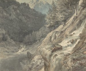 川のある山の風景」1807-63年 作： Johann Wilhelm Schirmer