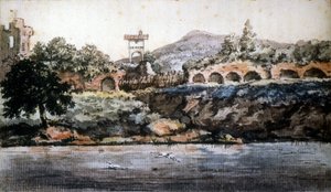 ローマ-テベレ川の眺め、ゲーテの水彩画。19世紀 作： Johann Wolfgang von Goethe