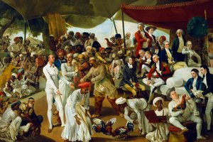 1790年、インドのラクナウで雄鶏の戦いを見ているモルダント大佐 作： Johan Joseph Zoffany