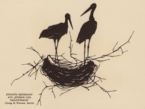 コウノトリの巣のシルエット（リトグラフ）