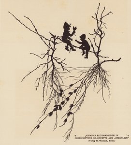 枝に座る2人の人物のシルエット（リトグラフ） 作： Johanna Beckmann
