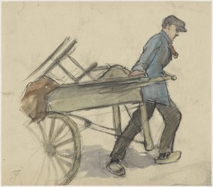 手押し車を引く男性 作： Johannes Abraham Mondt
