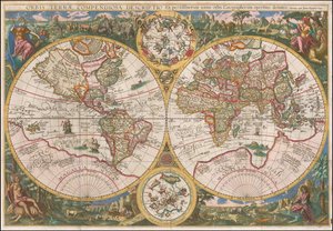 1596年の世界地図 - Orbis Terrae Compendiosa Descriptio Ex peristissimorum totius orbis Gaeographorum operibus desumpta. 作： ジョン・バプティスタ・ヴリンツ