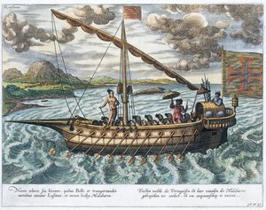 フスタ、「Jan Huyghen van Linschoten、東西インド諸島への航海談話」の挿絵、1579-92 作： Johannes Baptista van Doetechum the Younger