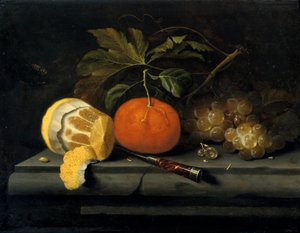 石のテーブルセッティング上の果物、c1653-1659 作： Johannes Borman