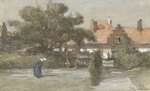 ハーグの Paviljoensgracht にある Heilige Geesthofje の中庭 作： Johannes Bosboom