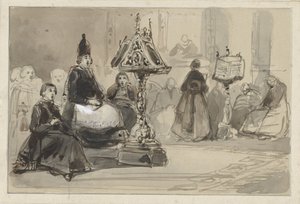 司教と修道女が歌う教会内部 作： Johannes Bosboom