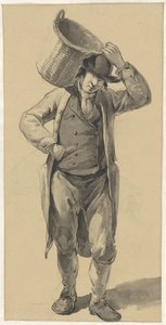 かごを肩に乗せて立っている男性 作： Johannes Christiaan Schotel