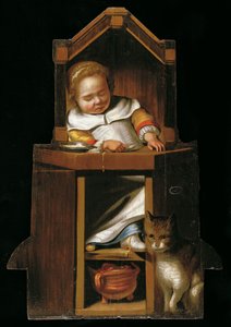 ハイチェアで眠っている赤ちゃん 作： Johannes Cornelisz. Verspronck