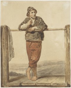パイプ喫煙、立っている男性、正面から 作： Johannes Engel Masurel