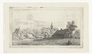 木々の間に教会の塔がある村の景色 作： Johannes Franciscus Christ