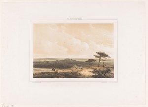 ハイカーと羊飼いの群れを休んでいるヒースの風景 作： Johannes Franciscus Hoppenbrouwers