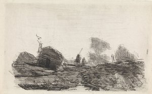 納屋と二人の騎手のいる風景 作： Johannes Franciscus Hoppenbrouwers