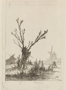ポラード柳の近くのそりを持つスケーター 作： Johannes Franciscus Hoppenbrouwers