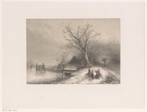 氷の上の馬そりのある冬景色 作： Johannes Franciscus Hoppenbrouwers