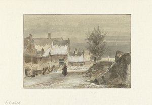 氷の上に立っている女性と冬景色 作： Johannes Franciscus Hoppenbrouwers