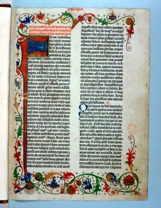 グーテンベルク聖書のページ、1455 作： Johannes Gutenberg