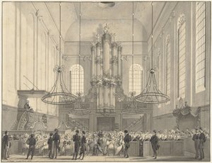 教授 ハーグのルター派教会で王室に説教するヴァン デル パーム、1828 年 作： Johannes Hari (I)