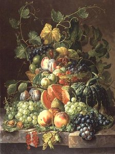 果物のバスケット（油彩・パネル） 作： Johannes Hendrick Fredriks