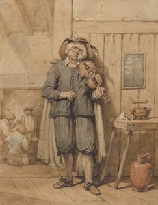 酒場のバイオリン弾き、背景に3人の男たち 19世紀半ば 作： Johannes Hendrik van West