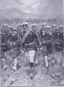 日本の歩兵の担当、イラスト「日露戦争のカッセルの歴史」第1巻、1900年 作： Johannes Hermann Barend Koekkoek