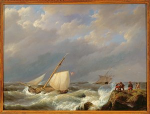 強風の中のリーショアの船、1844年 作： Johannes Hermann Barend Koekkoek