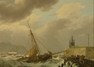 嵐の海の船 作： Johannes Hermanus Koekkoek