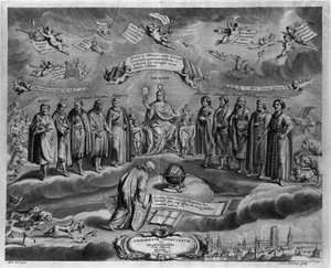 有名な天文学者たち。その中で、左から右へ。Walterus (?) , Tycho Brahe (Tyge Ottesen Brahe) (Le noble Danish or L