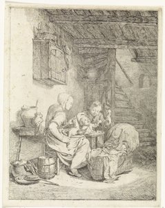 女性とインテリアの 2 人の子供 作： Johannes Huibert Prins