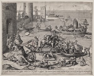 聖マーチンと彼の馬を船に乗せた 作： Johannes I van Doetecum (d. 1605)