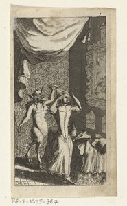 自慢の悪魔 シモン・ド・フリースの本の挿絵、1682年、アムステルダムのヘデンデーグシェ・ディエンストメークデンを支配し仕える七人の悪魔 作： Johannes Jacobsz van den Aveele