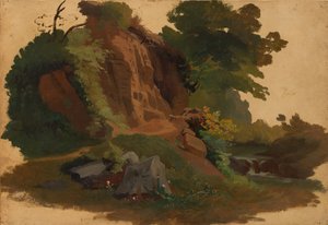 ローマ・カンパーニャの小川のほとりの岩場 1835-40年頃 作： Johannes Jakob Frey