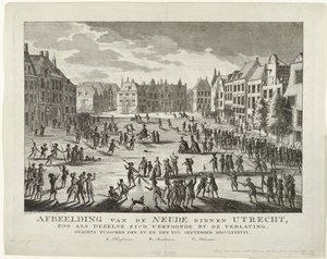 1787年、ユトレヒトのニューデを去る愛国者たち ユトレヒト内のニューデの画像。XV の間の夜、人けのない場所に現れた。 そしてXVI。 9 月 MDCCLXXXVII (オブジェクトのタイトル)