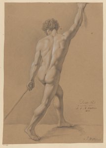 立っている男性裸体、後ろから見た (3等賞 1812) 作： Johannes Joseph Maria Watrin