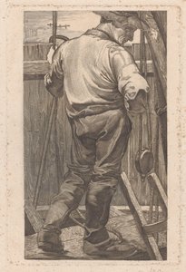 木製フェンスの労働者 作： Johannes Josephus Aarts (signed by artist)