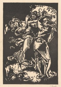 ブドウの房とサテュロスを持って踊る女性 作： Johannes Josephus Aarts (signed by artist)