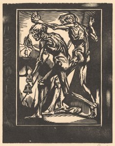 ベルとキャンドル スナッファーを持つ 2 つの裸の男性像 作： Johannes Josephus Aarts (signed by artist)