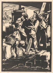 堤防作業員 4 名 作： Johannes Josephus Aarts (signed by artist)