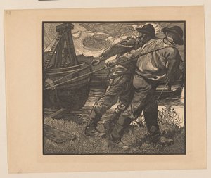 海岸でロープを持つ労働者 作： Johannes Josephus Aarts