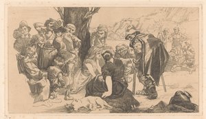 木のそばの男性、女性、子供たち 作： Johannes Josephus Aarts