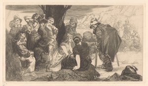 木のそばの男性、女性、子供たち 作： Johannes Josephus Aarts
