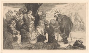 木のそばの男性、女性、子供たち 作： Johannes Josephus Aarts