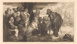 木のそばの男性、女性、子供たち 作： Johannes Josephus Aarts
