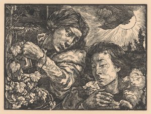 つるのそばにいる二人の女性 作： Johannes Josephus Aarts