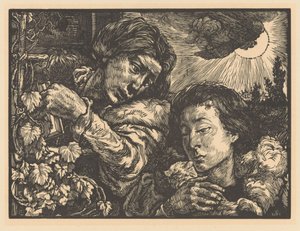 つるのそばにいる二人の女性 作： Johannes Josephus Aarts