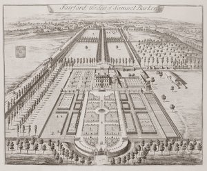 Thomas Badeslade（1718-50）による「ケント州の貴族と紳士の座の36の異なる視点」からのサミュエルバーカーの座であるフェアフォードハウス 作： Johannes Kip