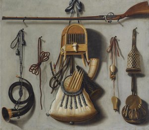 狩猟用具のある静物 作： Johannes Leemans