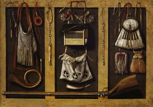 狩猟用具のある静物、c。 1660年。